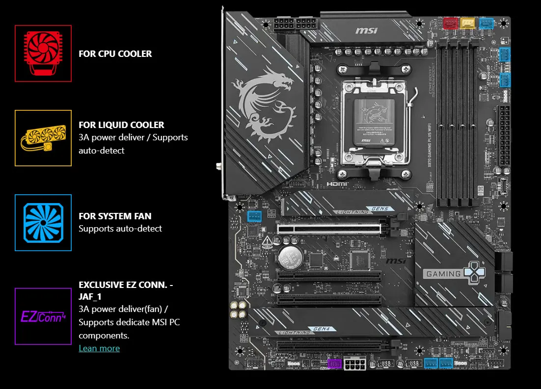 Detailed view of the thermal heatsink coverage on the MSI motherboard