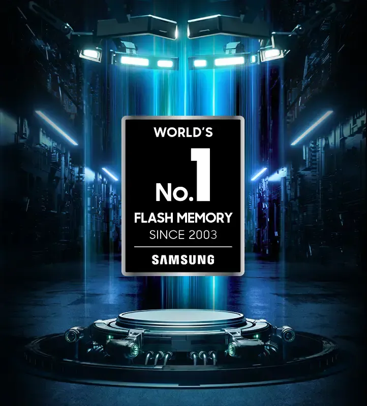 Samsung logo and branding as the world's number one flash memory manufacturer