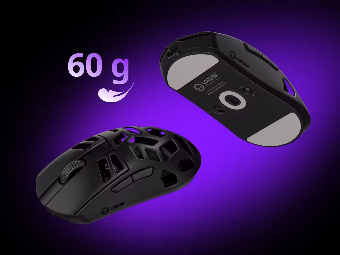 Ultralight symmetric mouse design weighing 60 g in hand