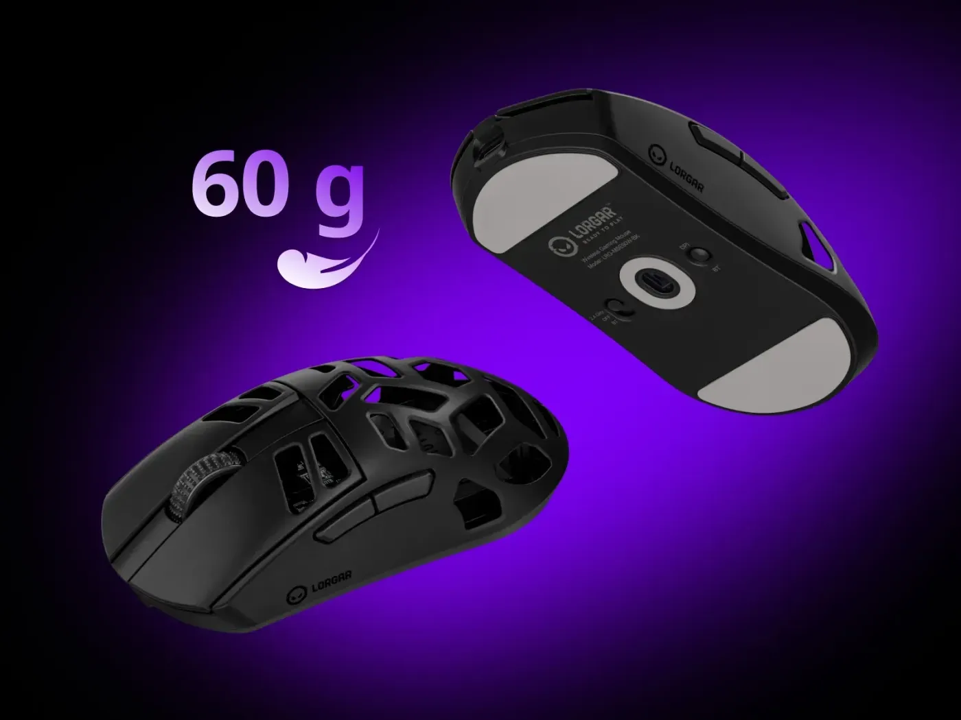 Ultralight symmetric mouse design weighing 60 g in hand