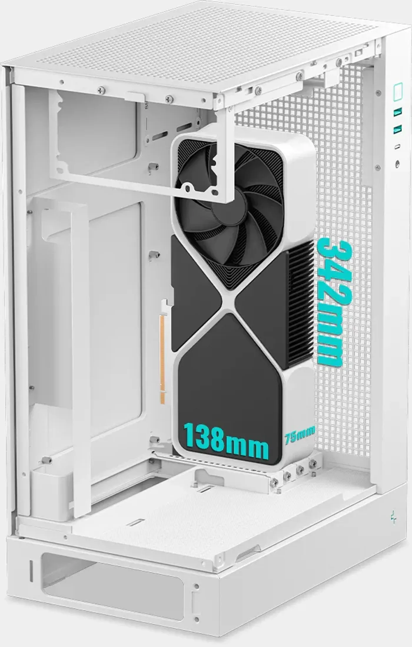 CH170 PLUS WH GPU clearance diagram showing maximum supported dimensions
