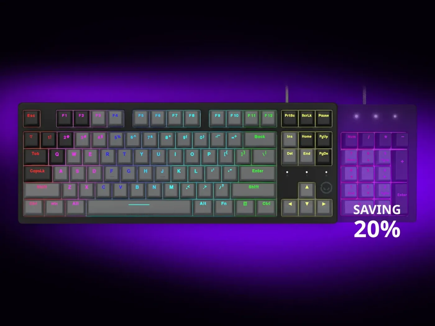 Compact 87-key TKL layout maximizing desk space