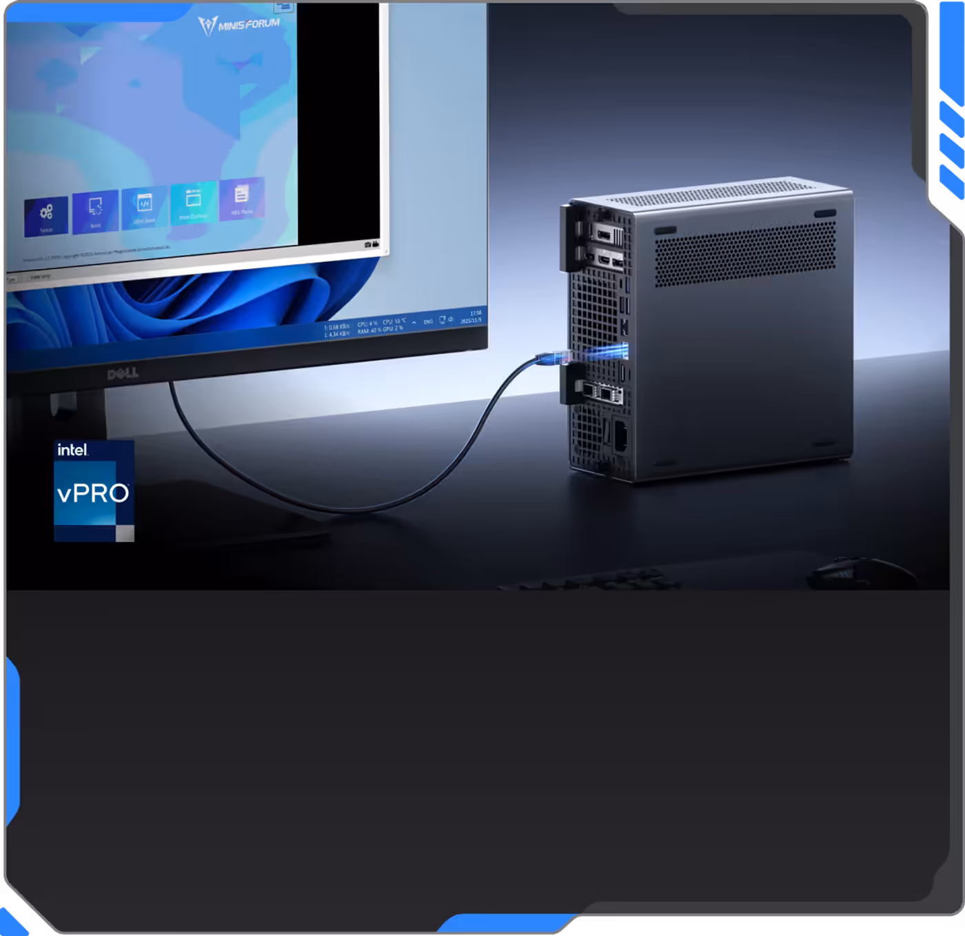 LAN ports supporting enterprise-level vPro management and high-speed networking
