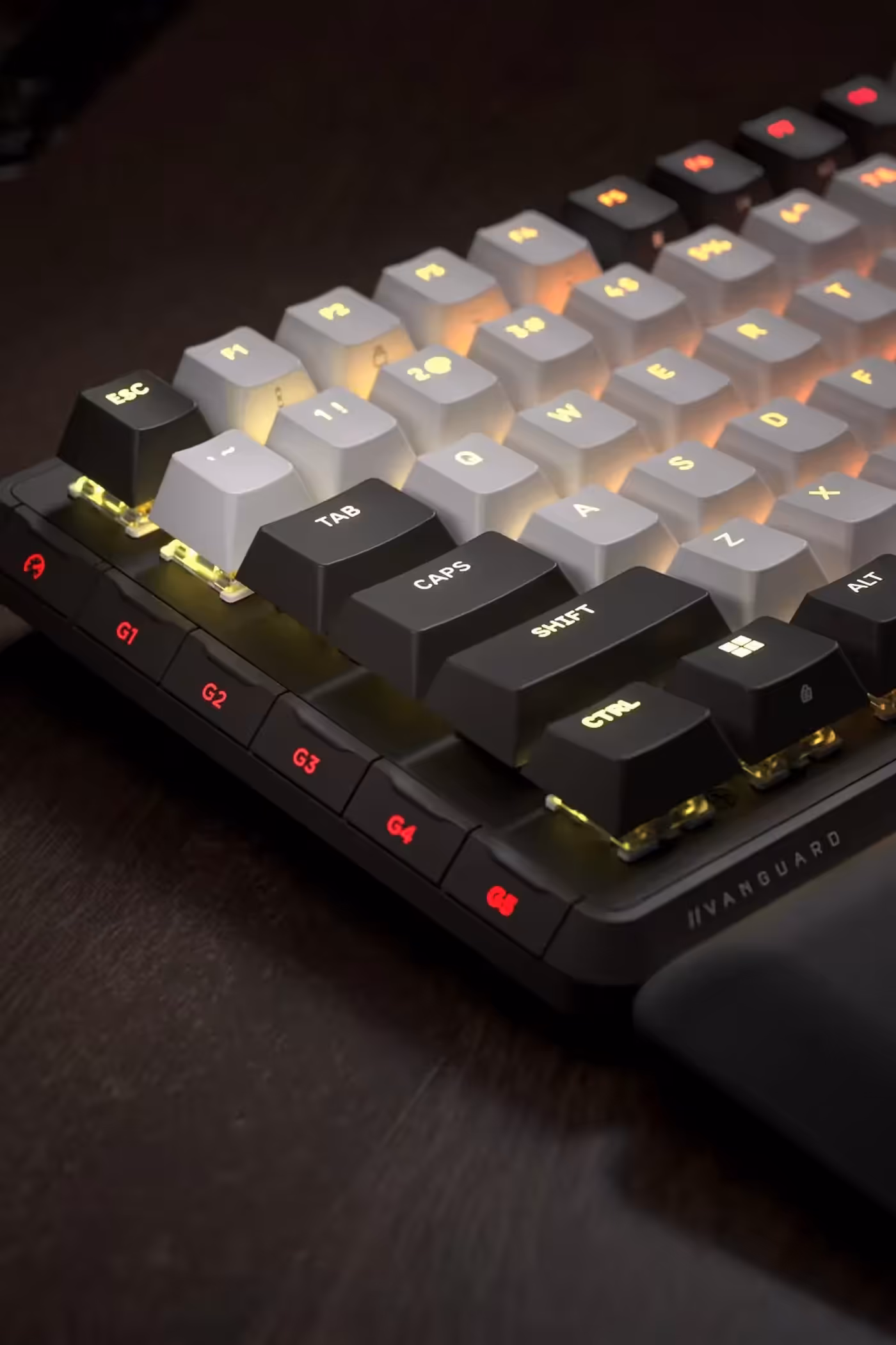 Detailed view of VANGUARD 96 aluminum frame and low-profile G-keys