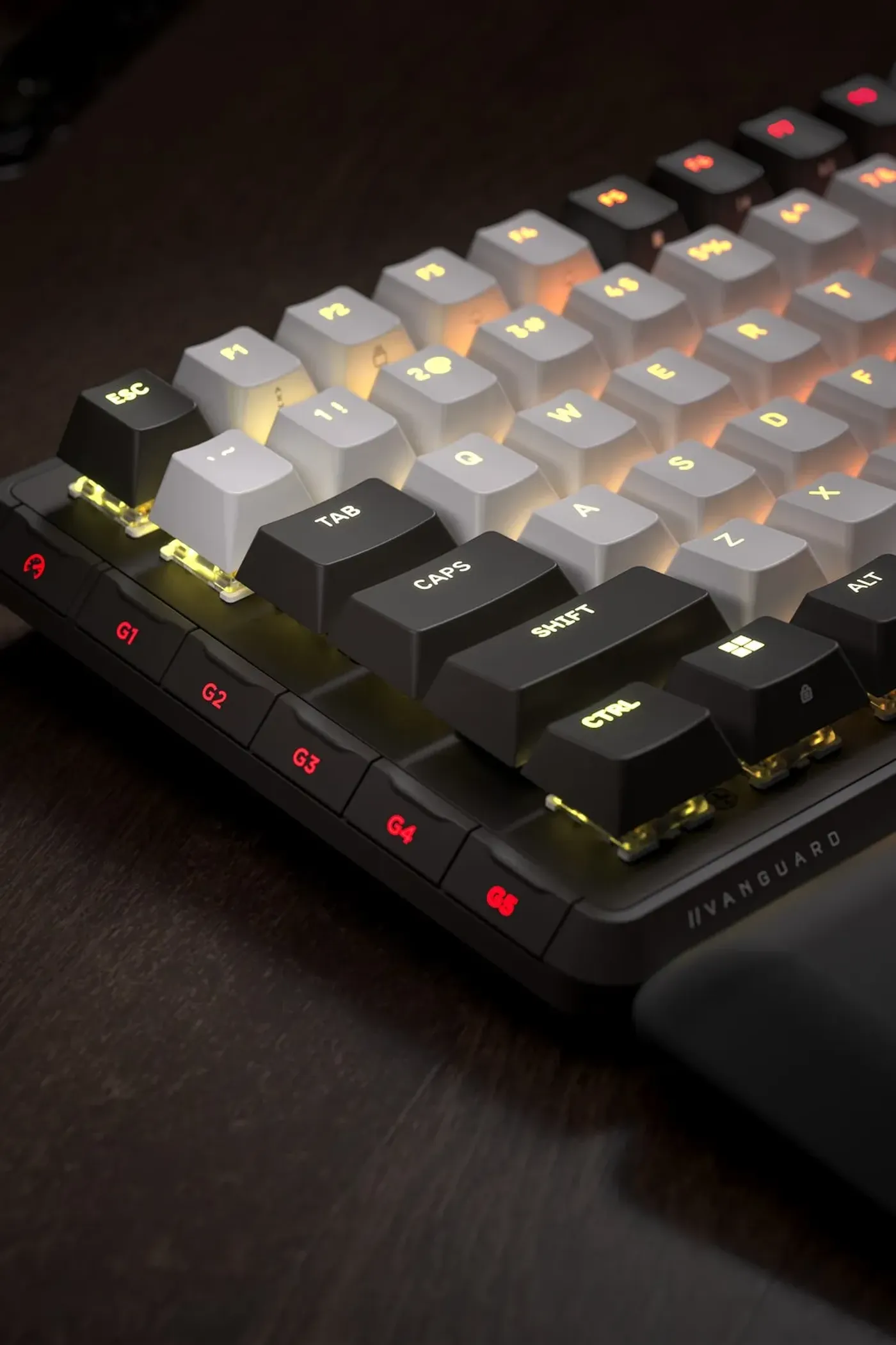 Detailed view of VANGUARD 96 aluminum frame and low-profile G-keys
