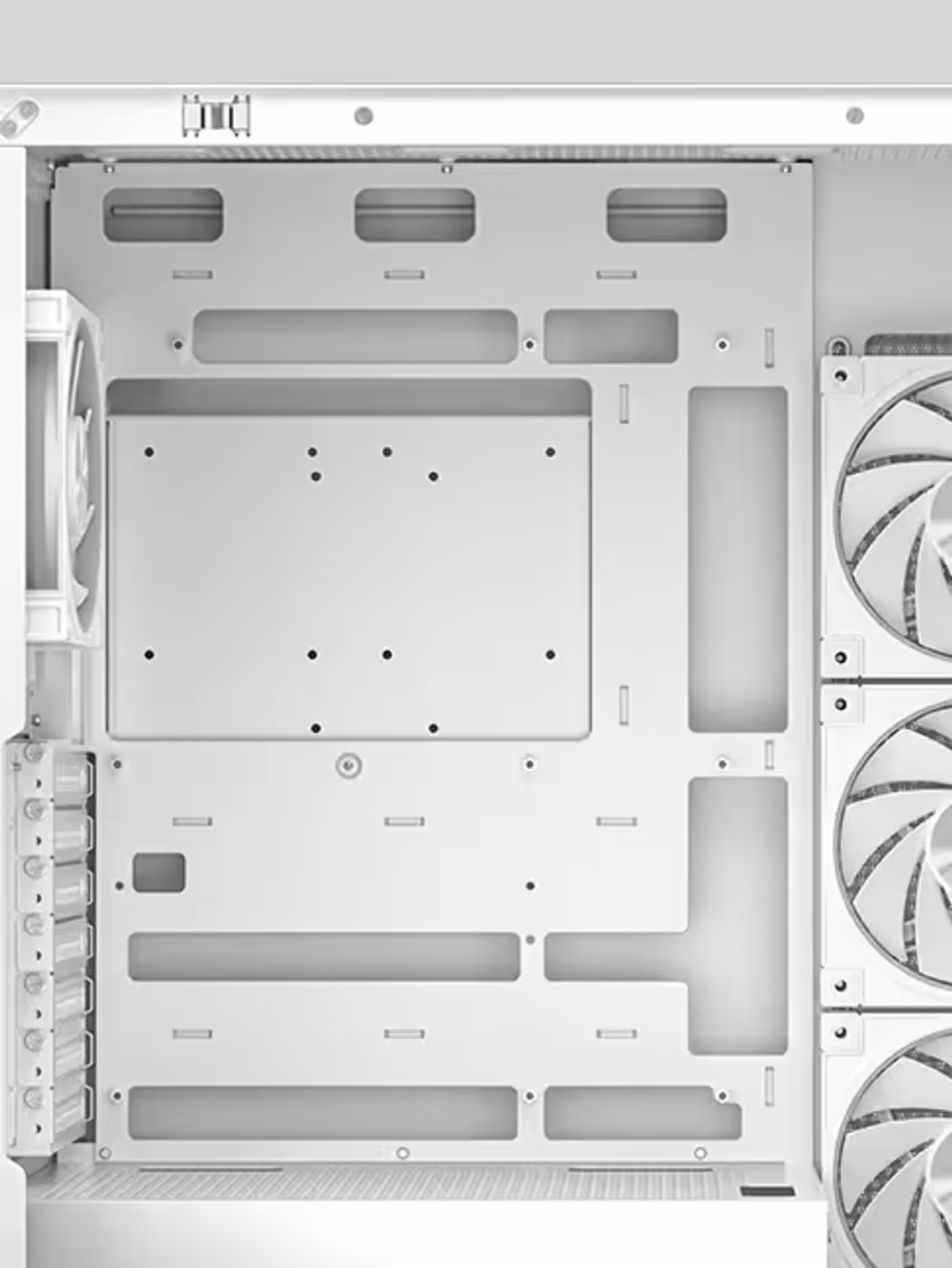 Internal layout showing PSU, GPU, and drive bay compatibility inside the CG580 4F V2 WH