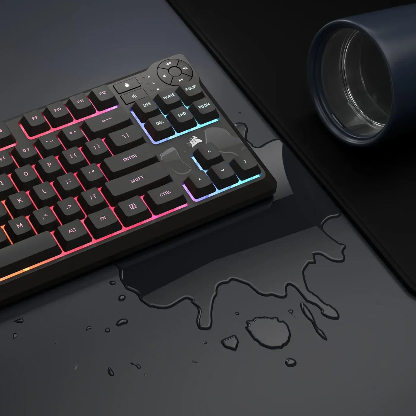 K55 CORE TKL keyboard with spill-resistant protection