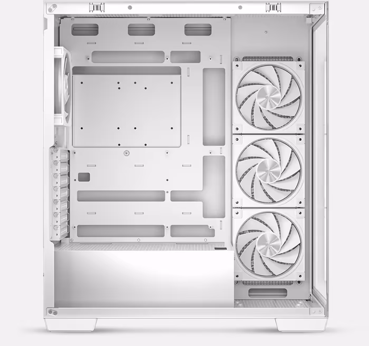 Cooling layout showing radiator and fan mounting options inside the CG580 4F V2 WH case