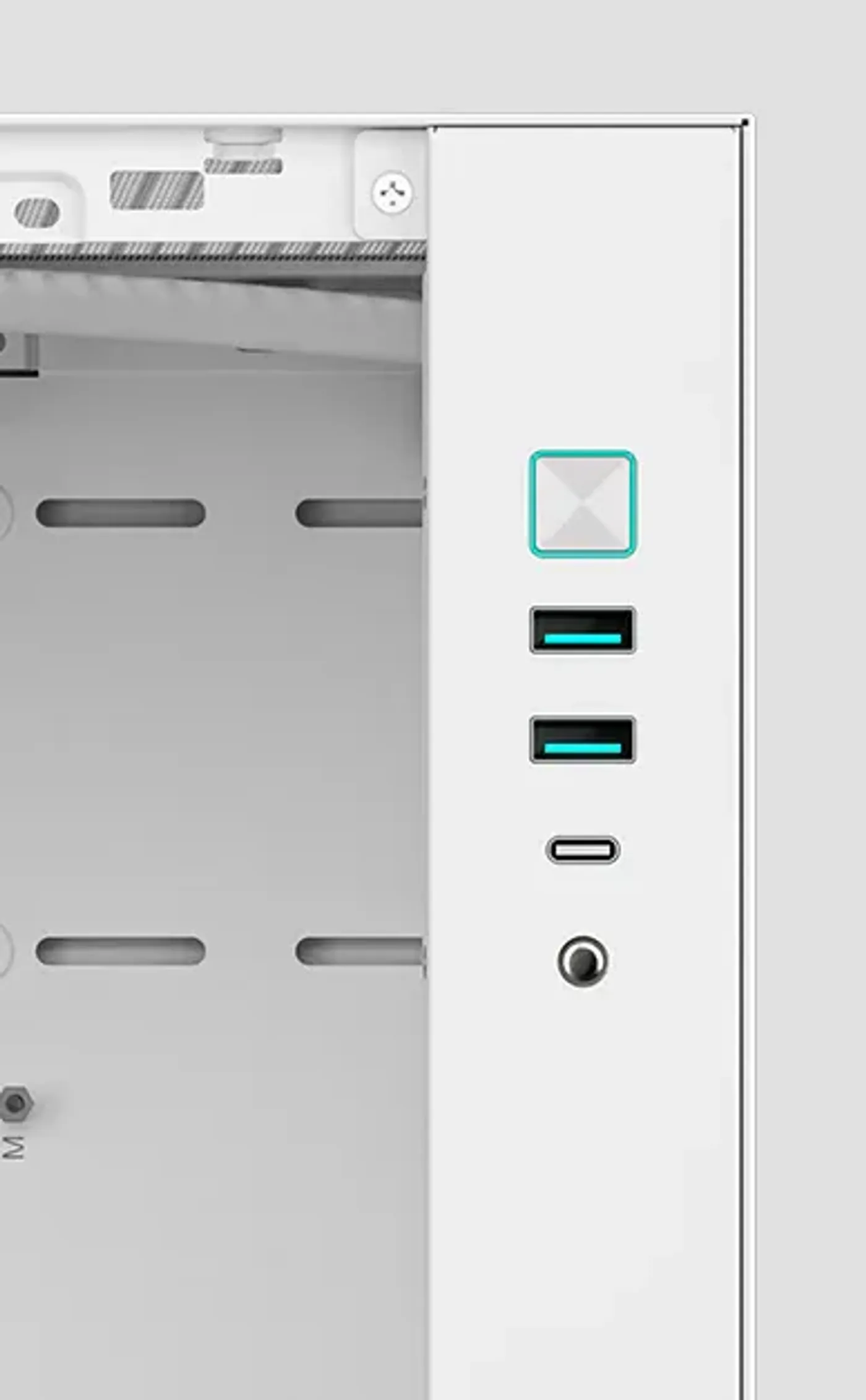 CH170 PLUS WH front I/O ports including USB 3.0, Gen2 Type-C, and hybrid audio jack