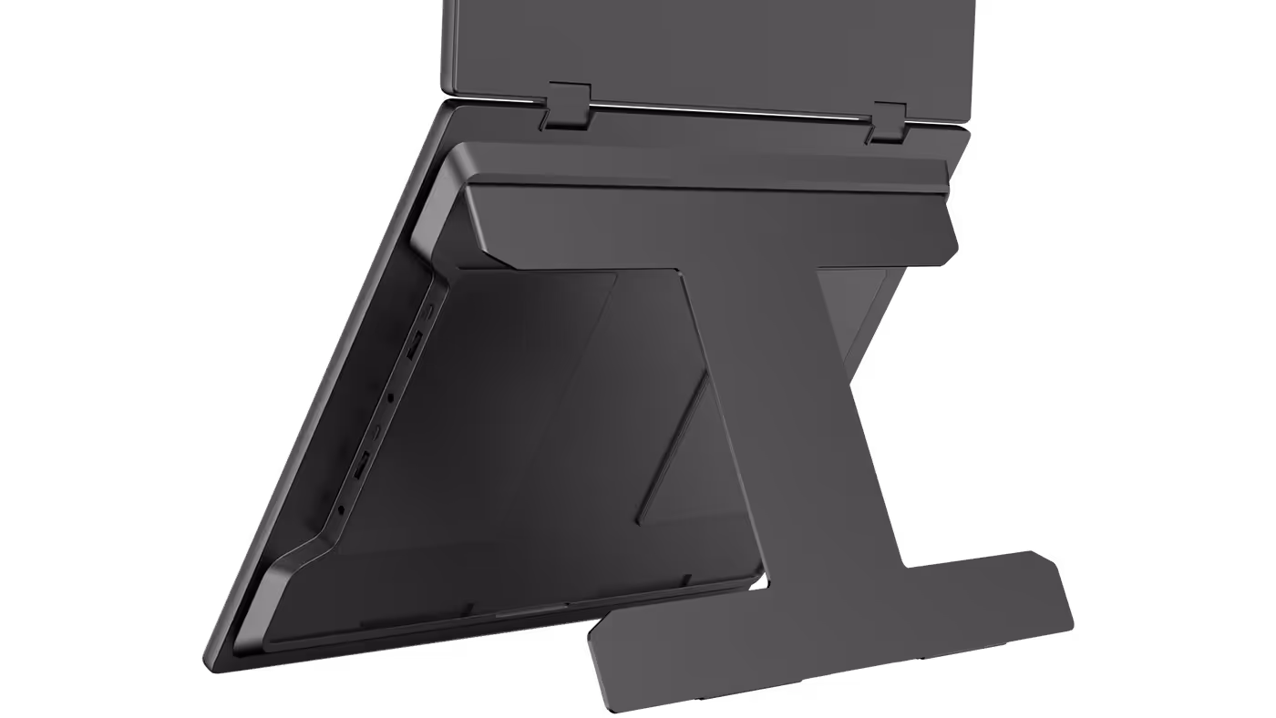 Adjustable stand allowing dual-screen vertical stacking for ergonomic workstations