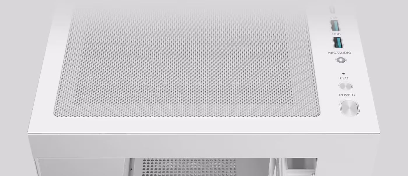 Top I/O panel and magnetic dust filter system on the CG580 4F V2 WH case