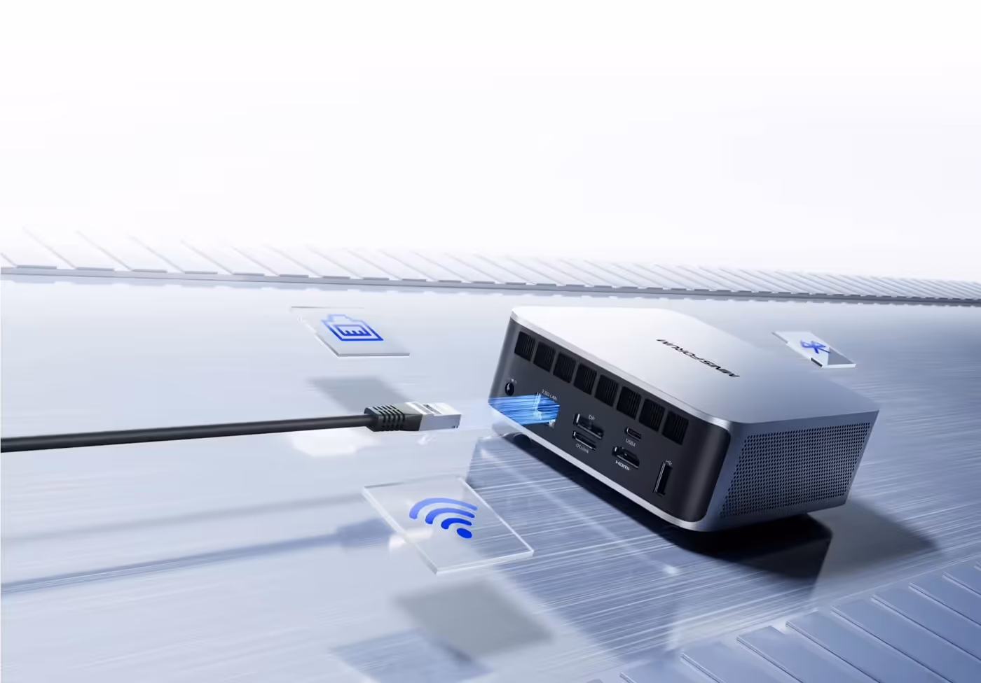 Desktop computer showcasing high-speed WIFI7 and Bluetooth 5.4 wireless connectivity features