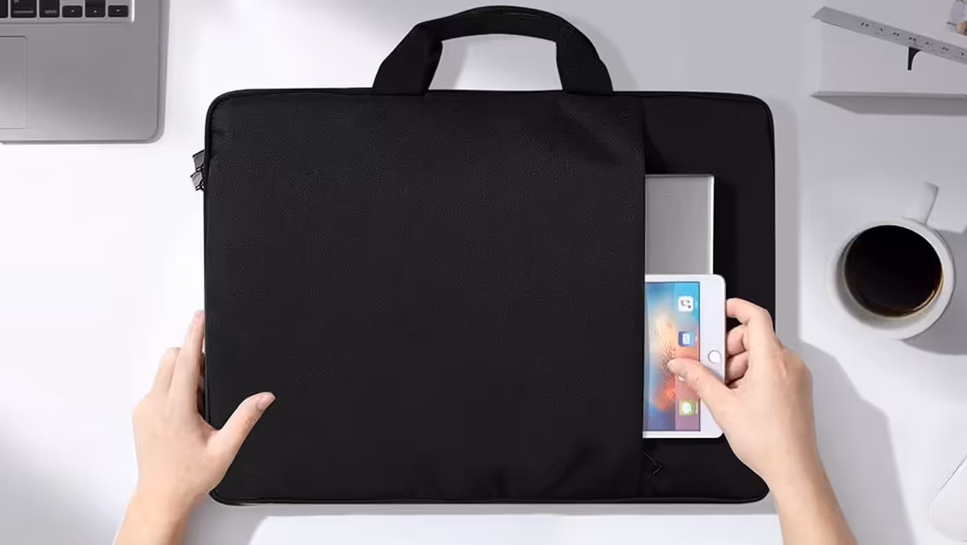 Exterior pocket design for storing portable monitors and accessories