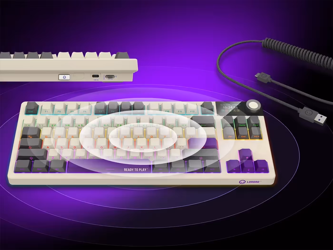 LORGAR keyboard with coiled cable and wireless connectivity options