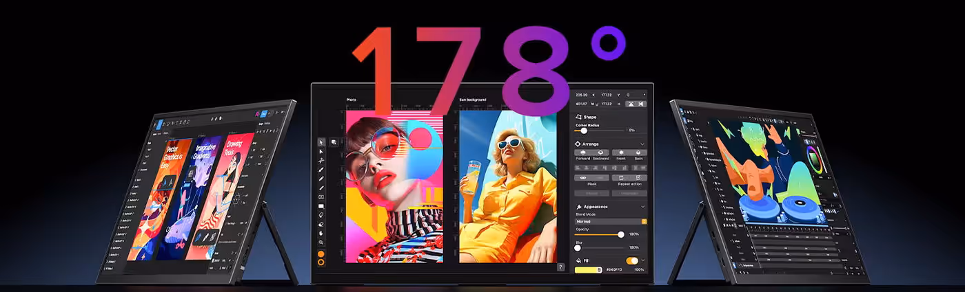 Wide-angle viewing demonstration illustrating consistent color and brightness