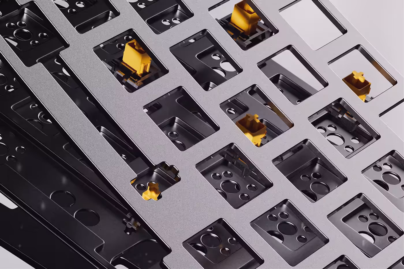 Internal sound dampening layers including Poron cotton and IXPE switch pad for quiet typing