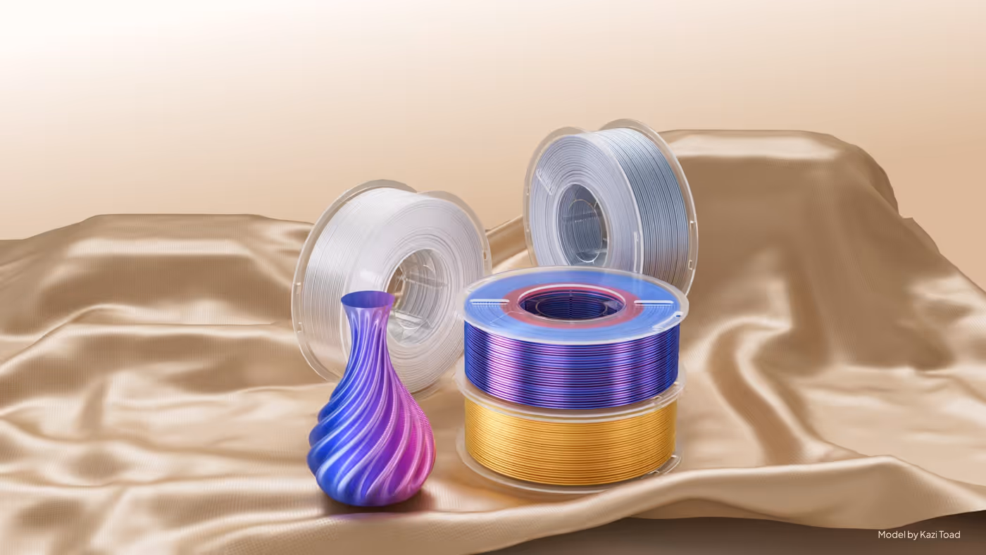 Elegoo PLA Silk filament showcasing vibrant and silky aesthetic