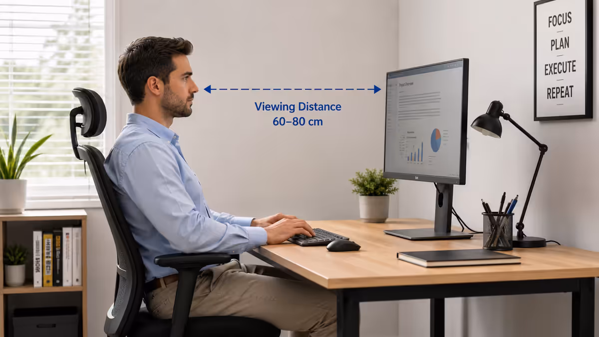 Desk setup with viewing distance