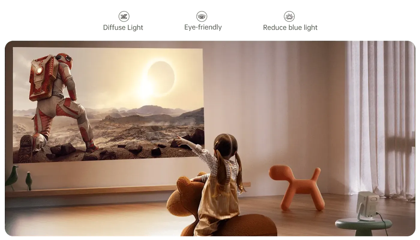 Eye-friendly diffuse reflection display showing family content