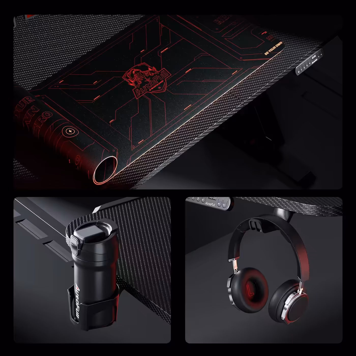 Free accessories bundle including cup holder, headset stand, and large mousepad