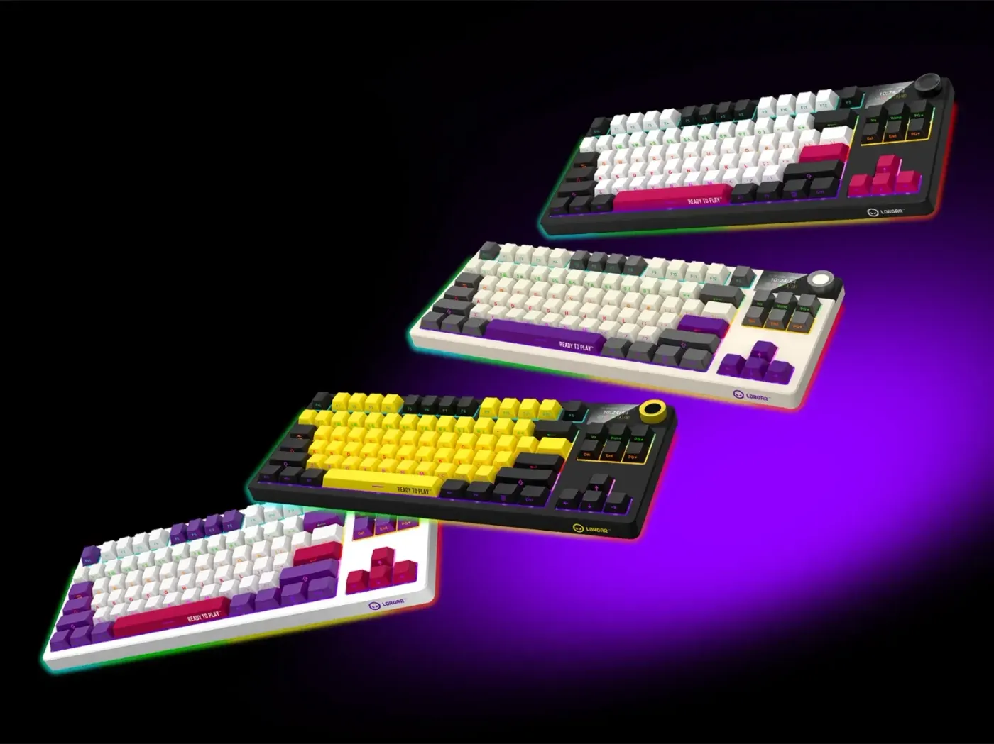 Four color variations of the LORGAR TKL keyboard