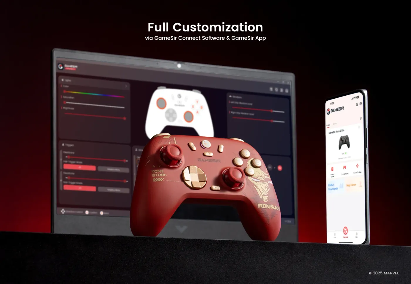 Iron Man Edition Nova 2 Lite being customised in the GameSir app