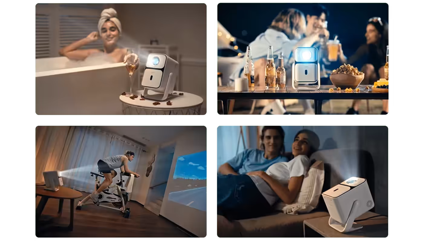 Projector used in various scenarios from home cinema to outdoor gatherings