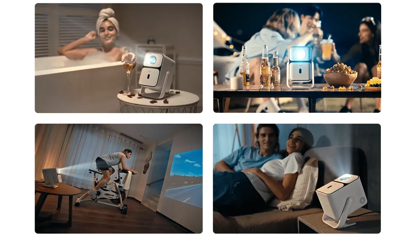 Projector used in various scenarios from home cinema to outdoor gatherings