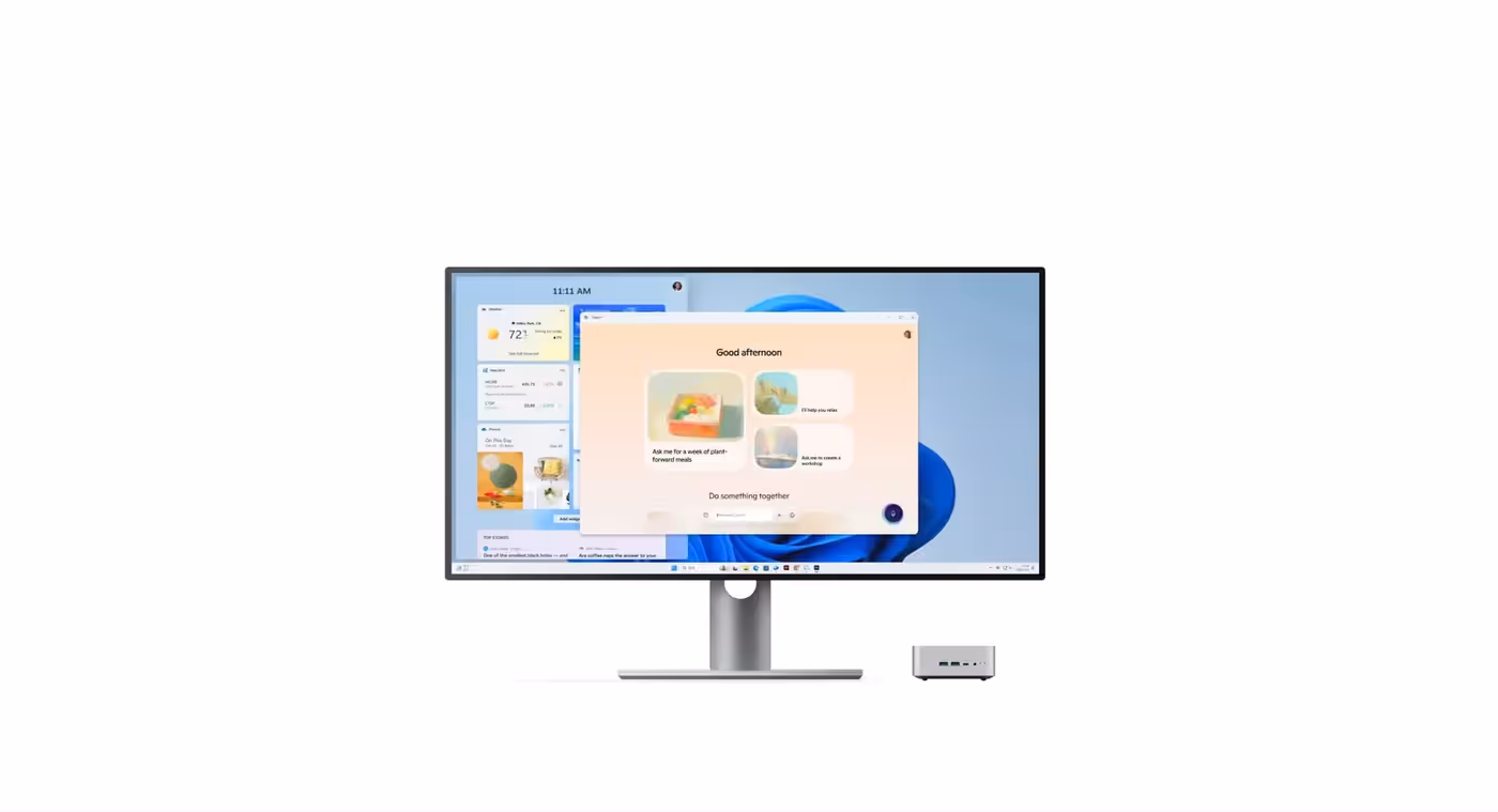 M1 PRO desktop showing pre-installed Windows 11 and Copilot AI interface