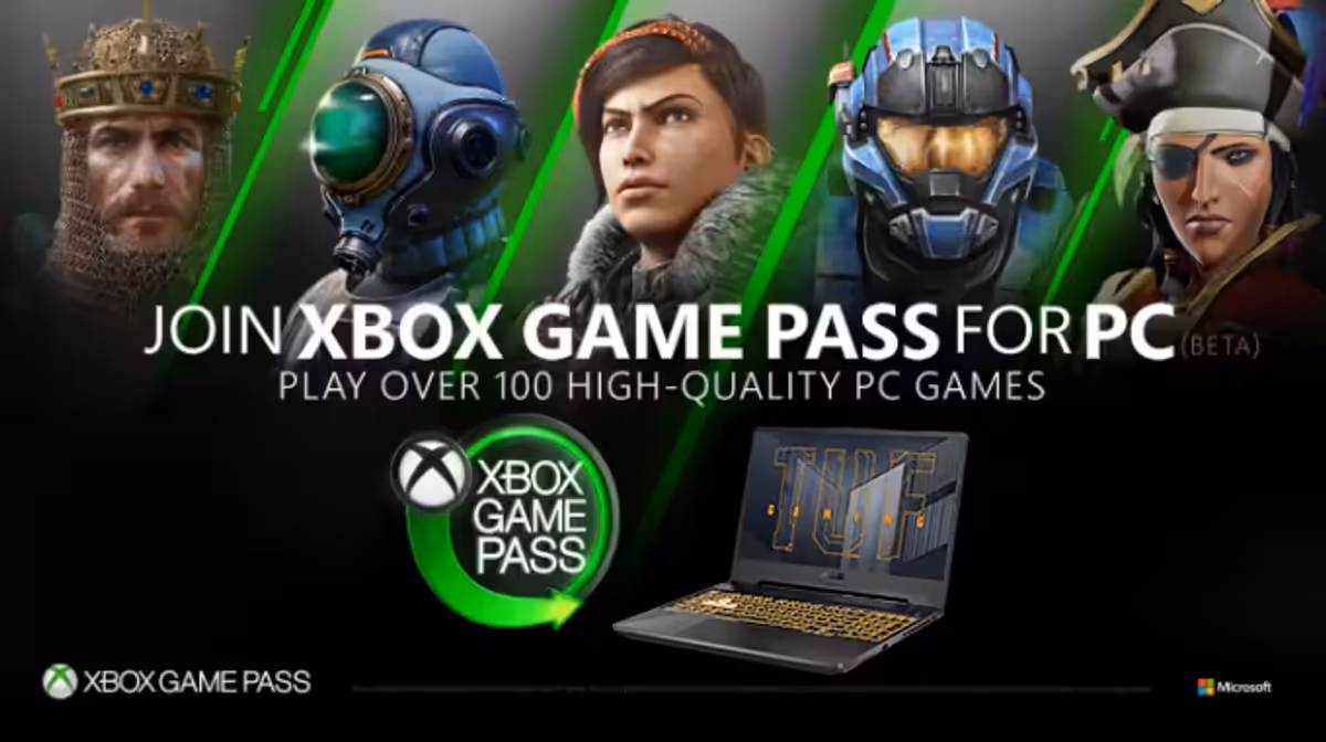 Xbox Game Pass branding representing access to over 100 PC games