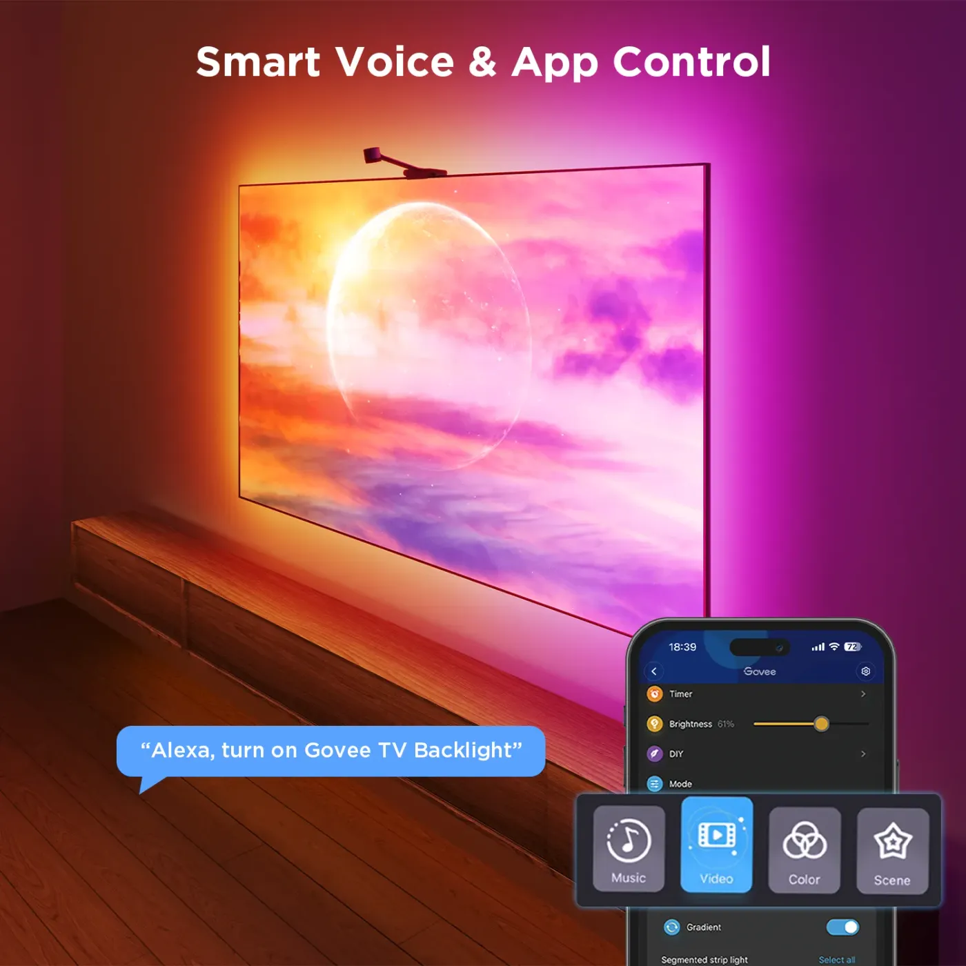TV backlight pulsing in time with music in a living room