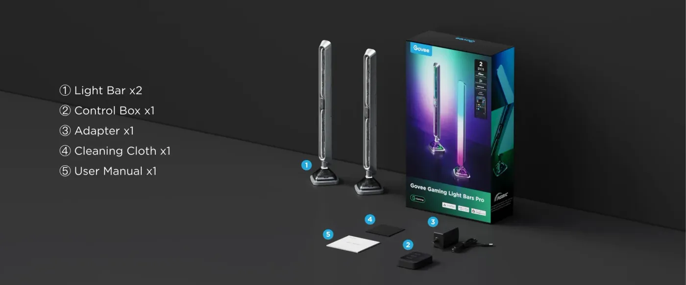 Complete package contents of Govee Gaming Light Bars Pro