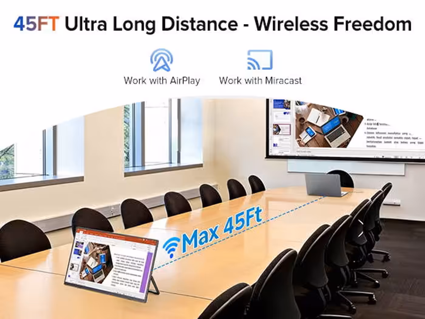Wireless monitor display technology showing support for multiple mobile and computer projection standards