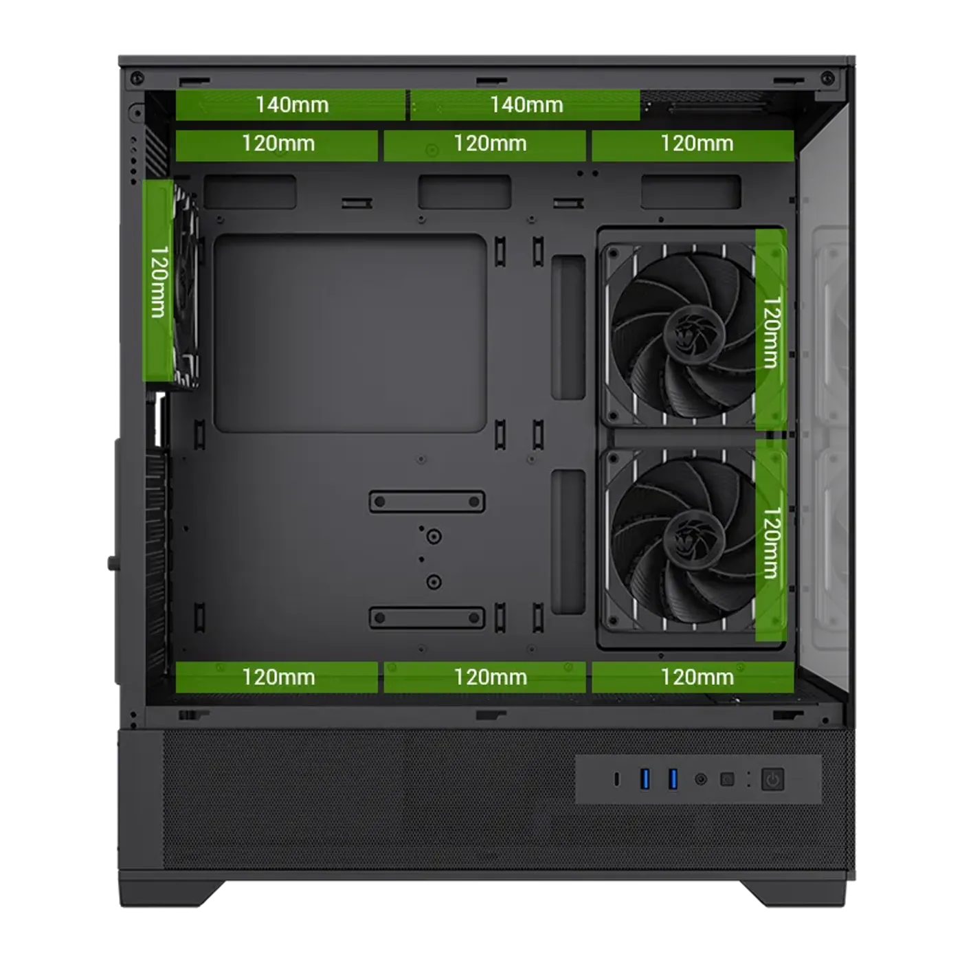 Cooling fan and liquid cooler radiator support placement guide