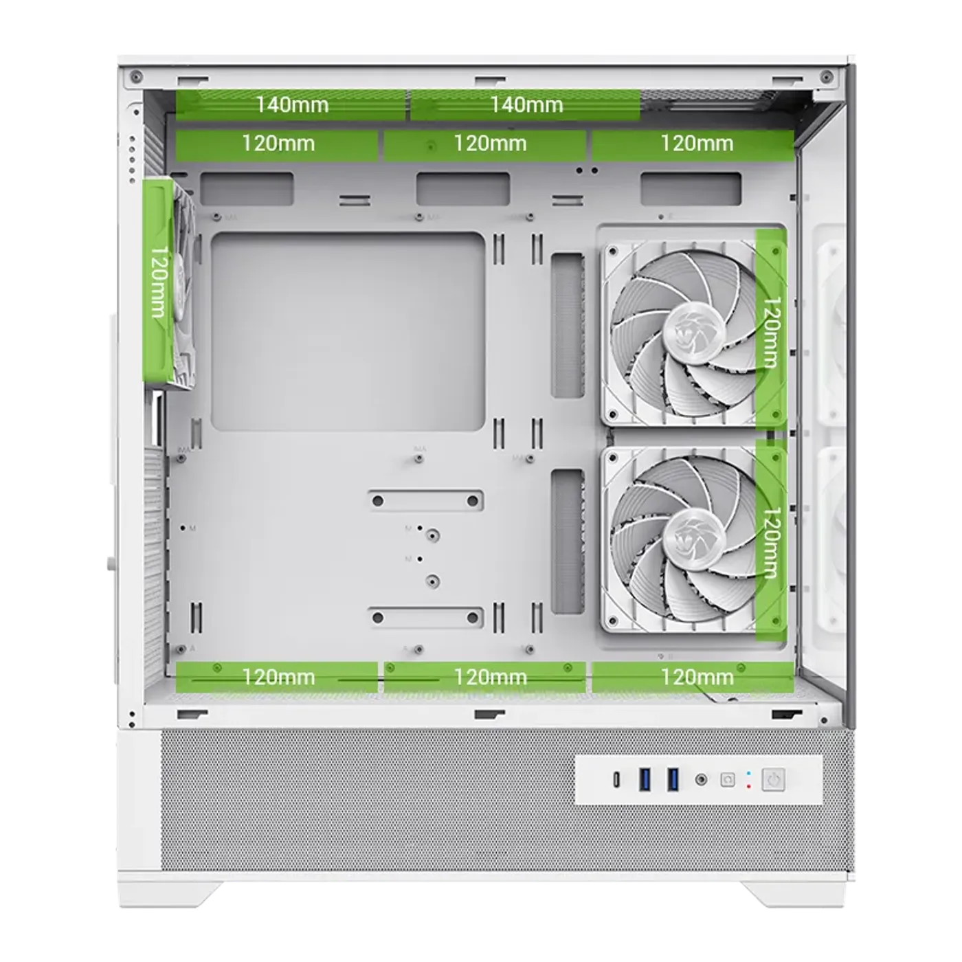 Diagram illustrating fan mounting locations and radiator compatibility for cooling systems