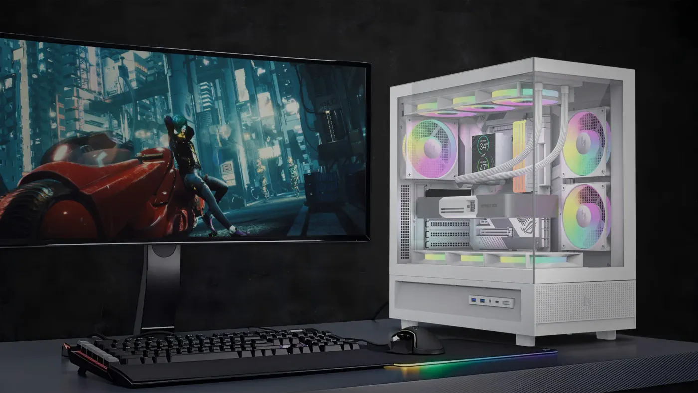 NEX C51 WH ATX gaming case with 270-degree panoramic tempered glass view