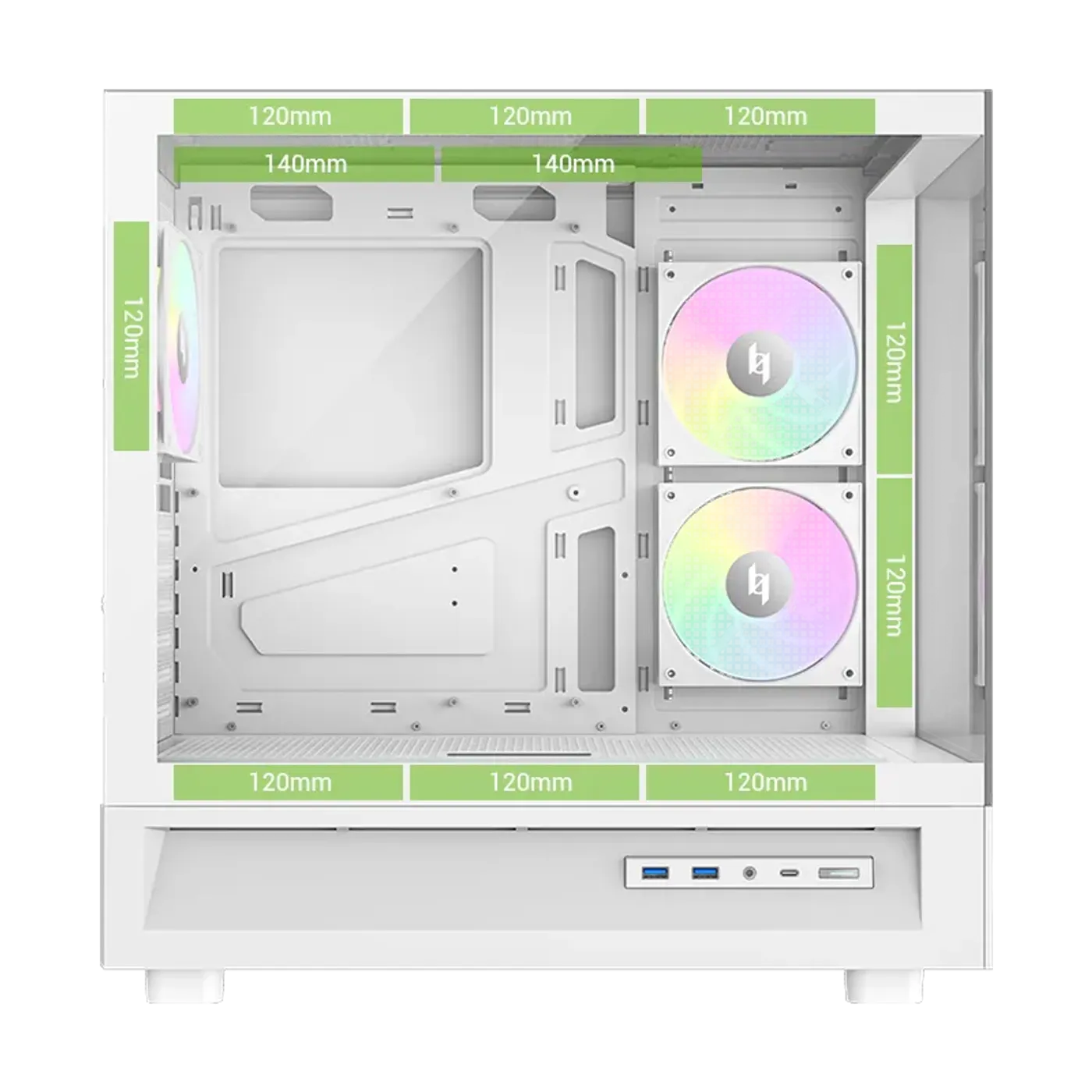 NEX C51 WH fan and radiator placement diagram showing cooling configuration options