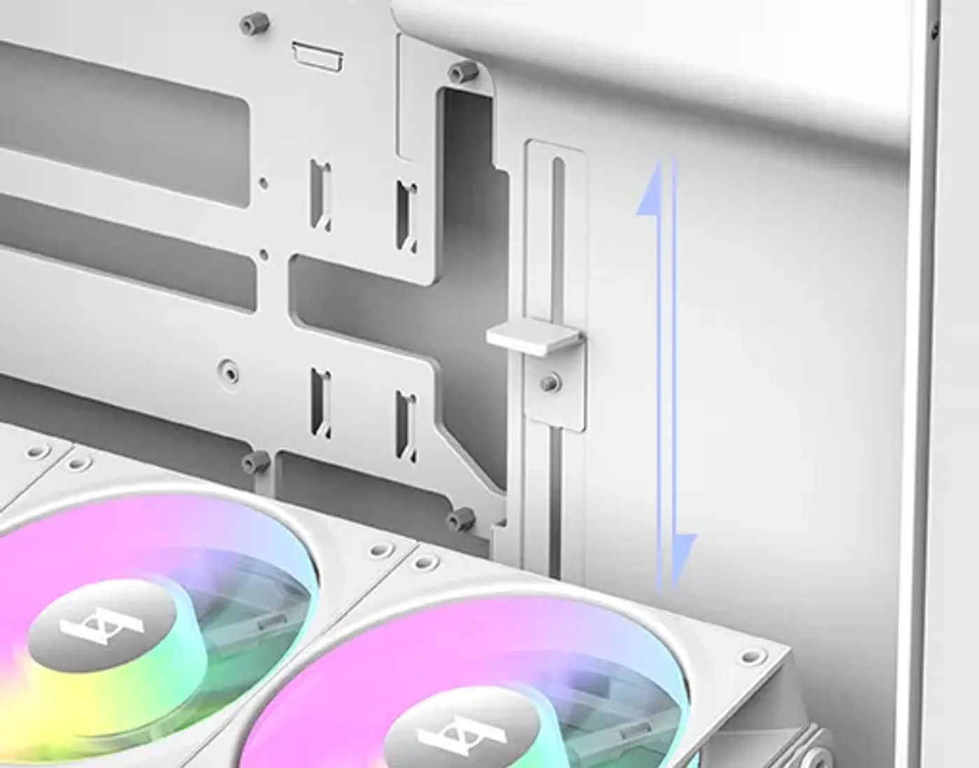 Integrated GPU support bracket inside NEX C53 WH reinforced gaming case