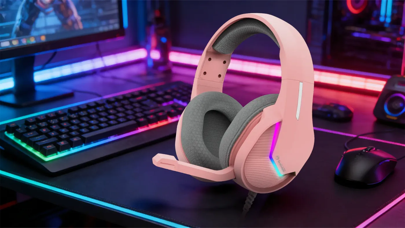 Marvo TACTIC 40 headphones with microphone, wire, pink, 2.0, backlighted, USB 9 MARVO Tactic 40 USB gaming headset with precision audio technology