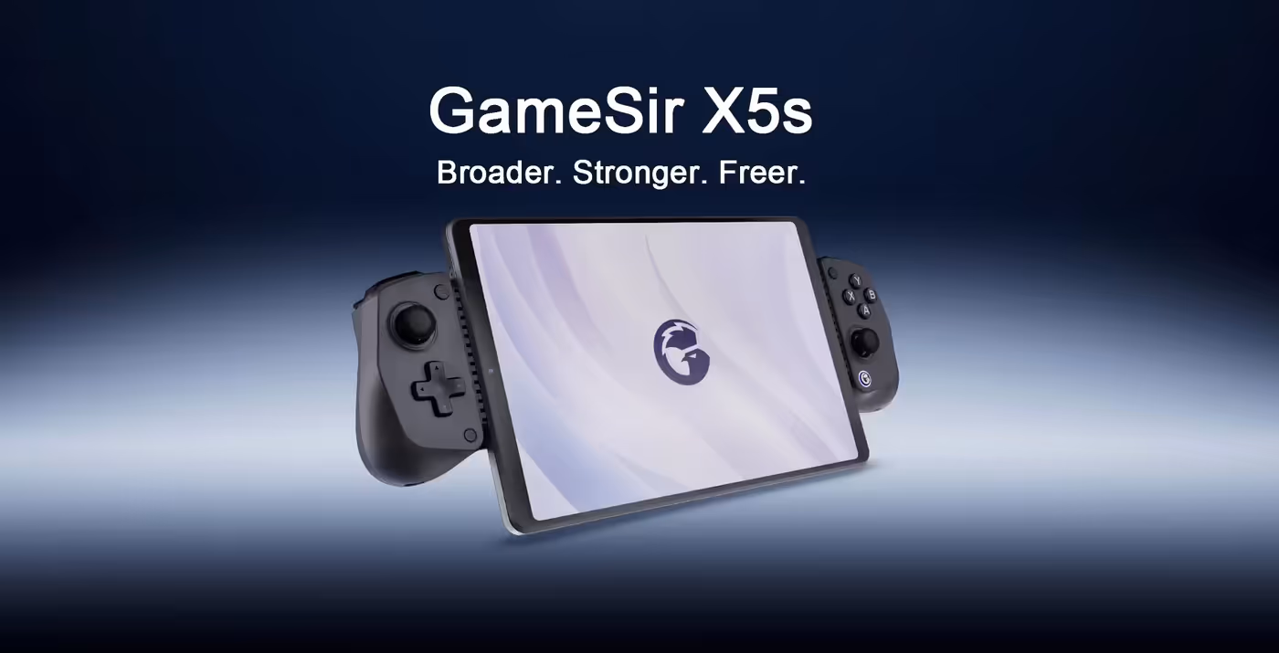 GameSir X5s wireless mobile gaming controller holding a phone