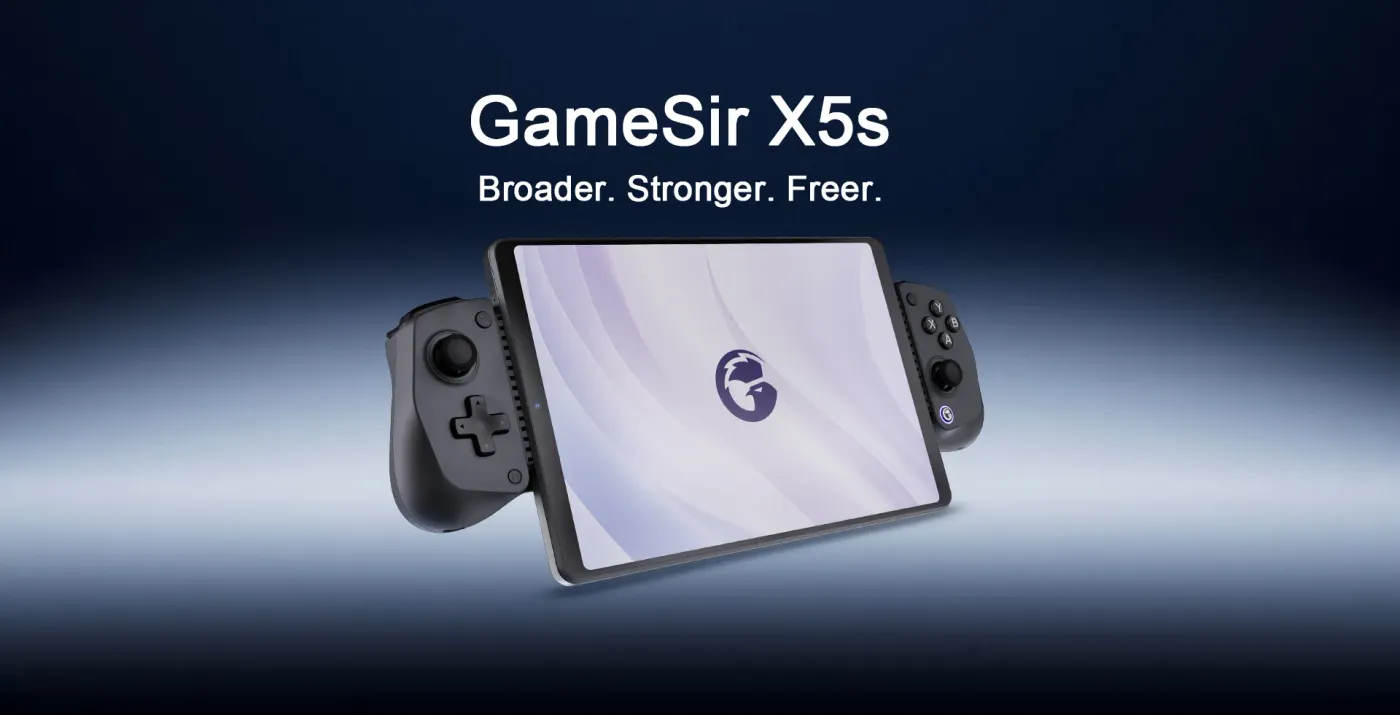GameSir X5s wireless mobile gaming controller holding a phone