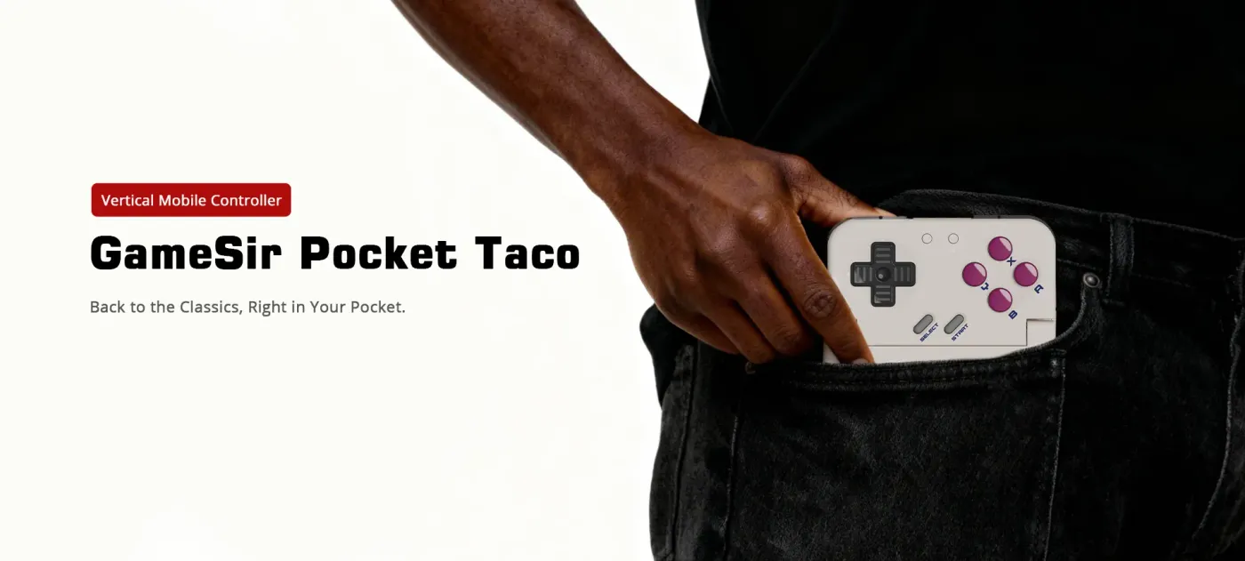 GameSir Pocket Taco vertical mobile gaming controller held in one hand