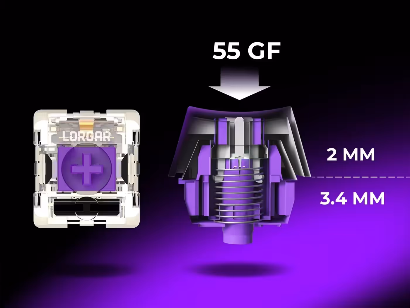 Toxic Purple linear mechanical switch with 55gf actuation force
