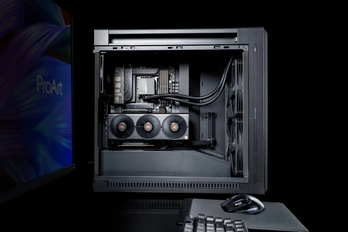 Front view photo of the ProArt LC 360 PC build