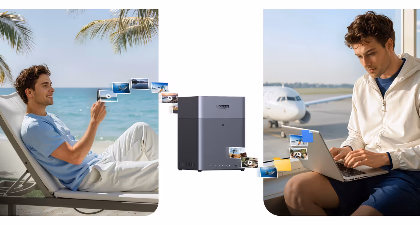 Remote access graphic demonstrating viewing photos and videos from multiple locations