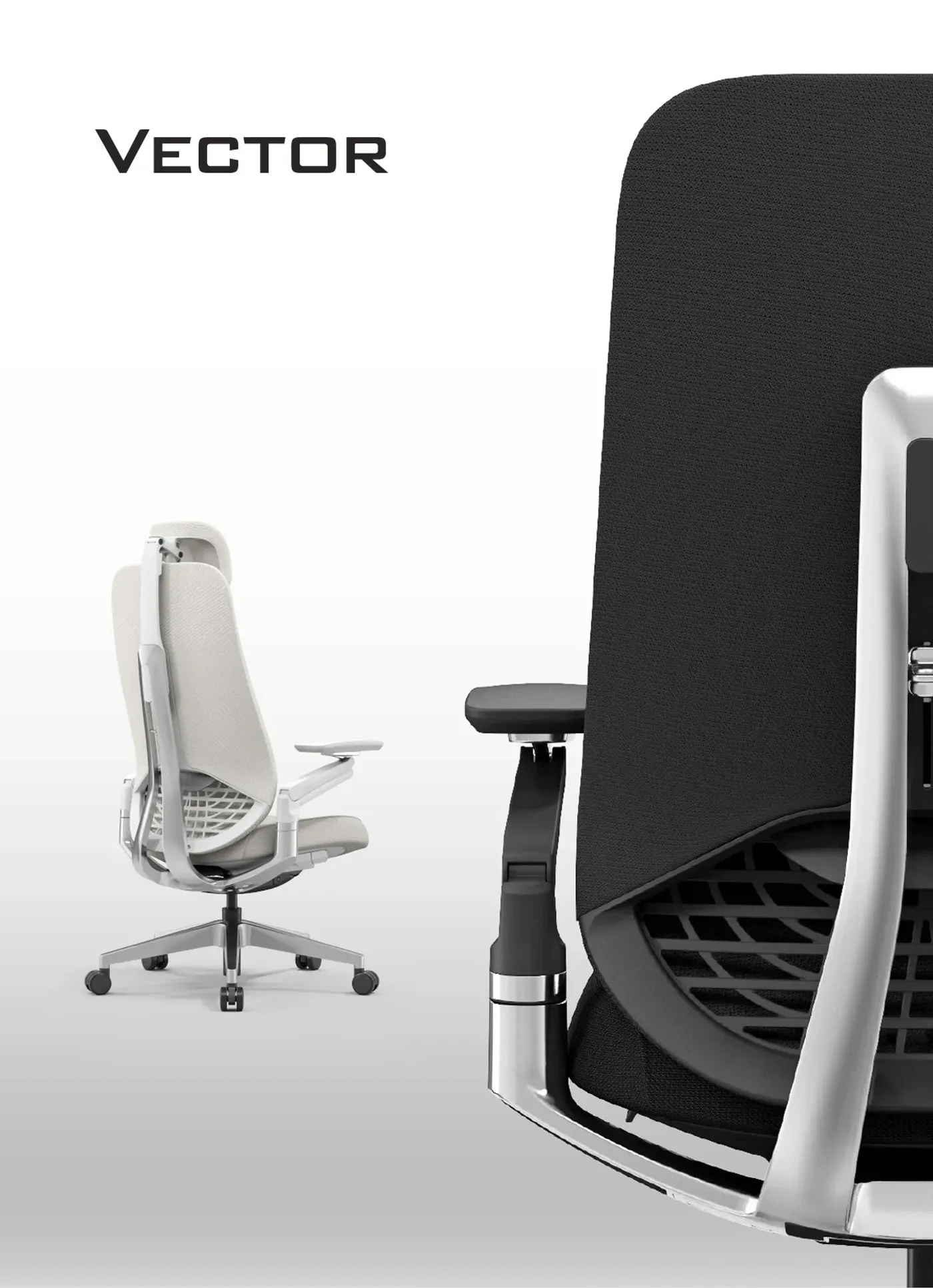 Enova Vector office chair in light grey with a polished aluminium base