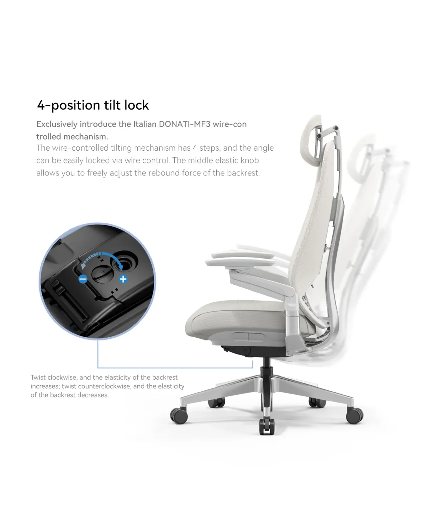 Polished aluminium base of the light grey Enova Vector chair