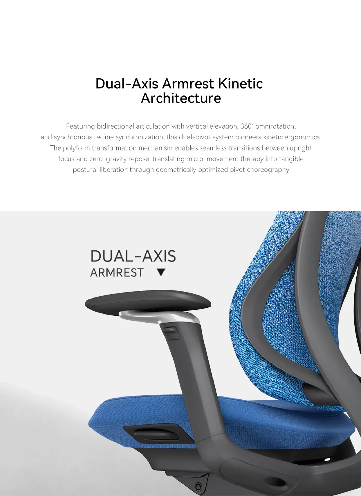 Dual-axis PU armrest rotated inward on the Enova Archer