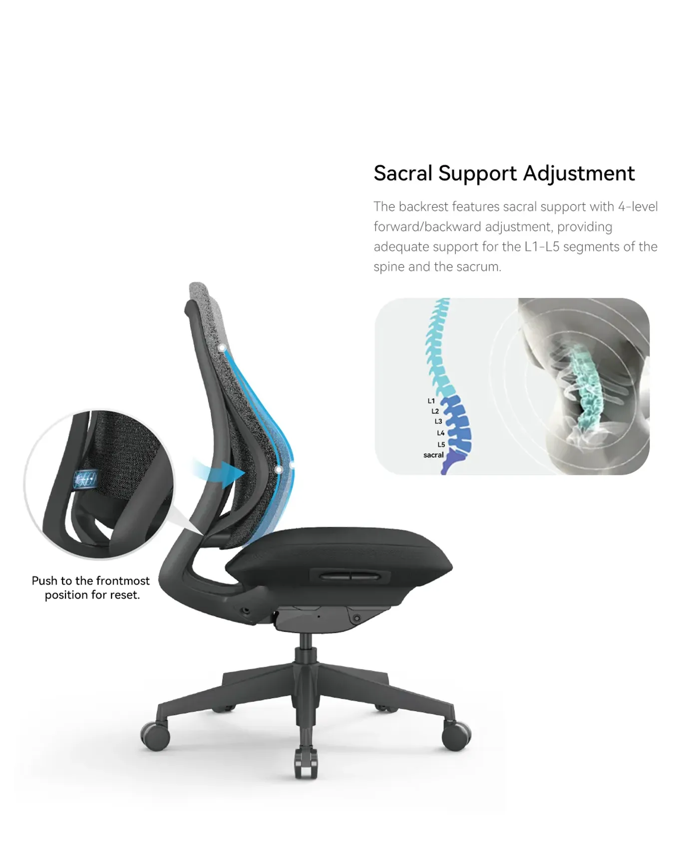 Seat cushion slider extended on the light grey Enova Archer