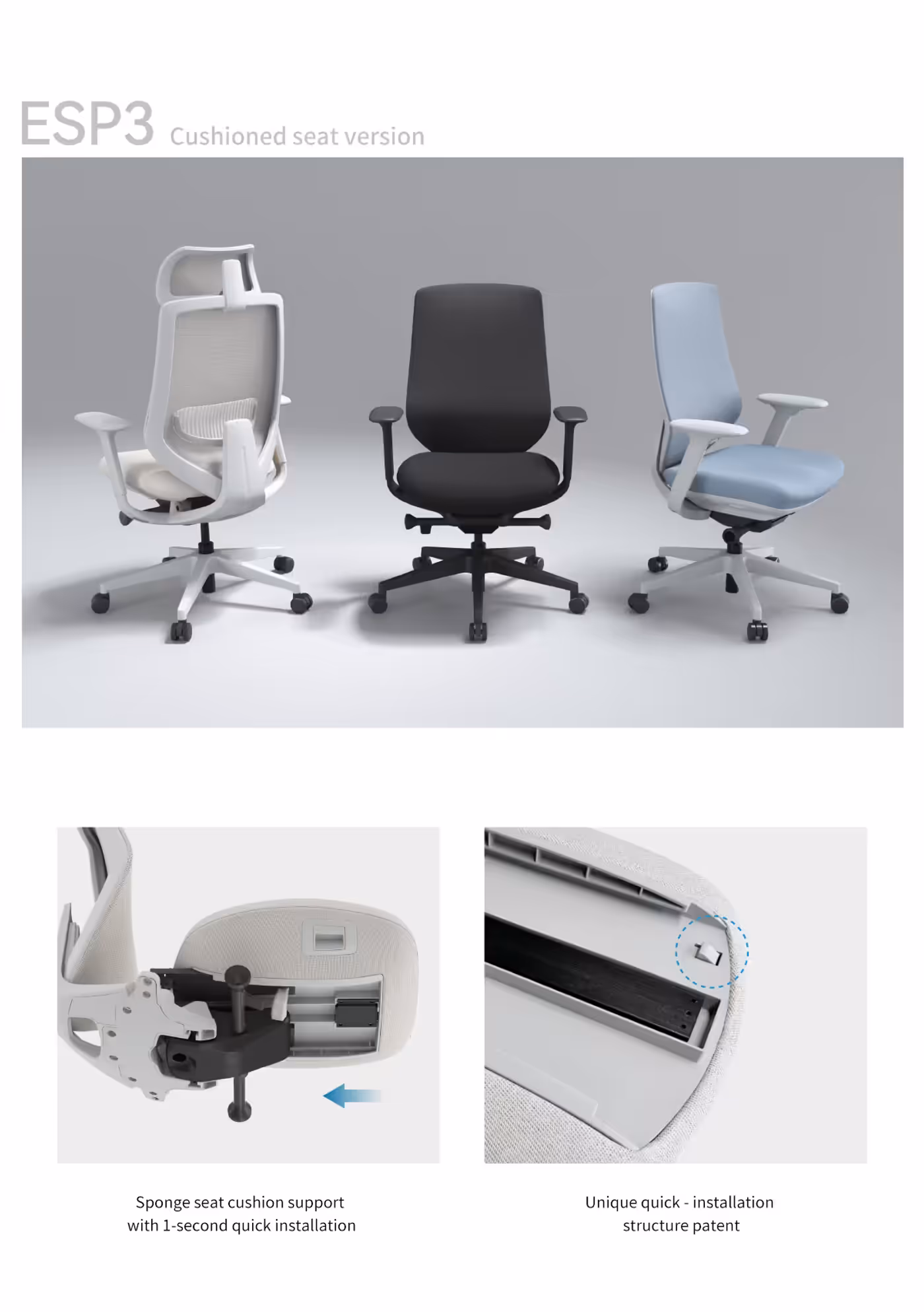 4D adjustable armrest with PU pad on the light grey Sparta 3